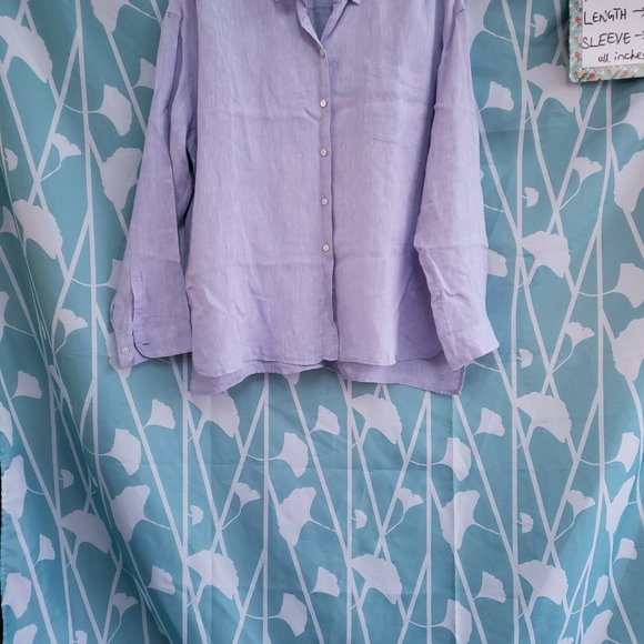 J.JILL Purple Linen Button up L/Sleeve Oversized Blouse +measurement - Picture 5 of 11
